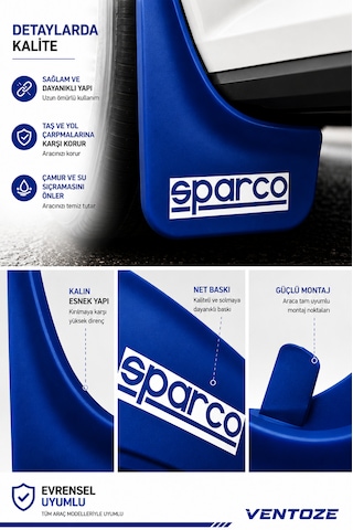 Sparco Universal Esnek Arka Paçalık Seti 2li Çamurluk Tozluğu Mavi