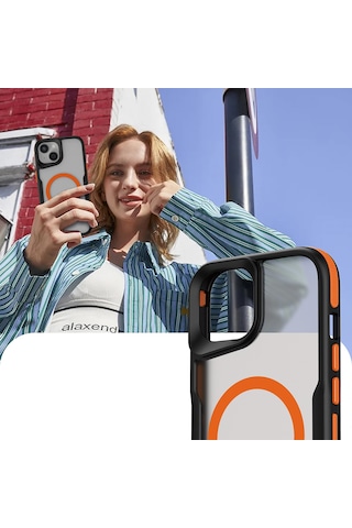 İphone Uyumlu 13 Uyumlu Kılıf Magsafe Wireless Şarj Özellikli Şerit Tasarımlı Kılıf Kapak