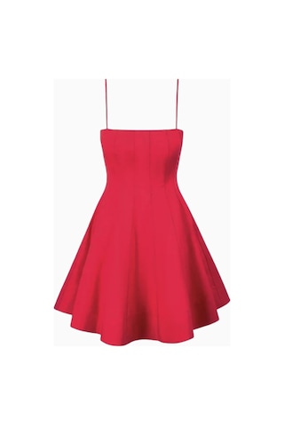 Staud Wylie Mini Dress, A Kesim, Vücuda Oturan Korsaj Ve Uçuşan Etek Kırmızı