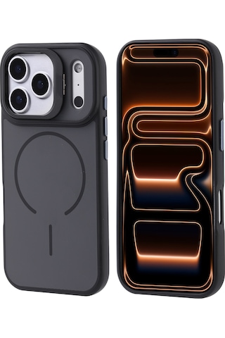 Techaks Apple Uyumlu iPhone 17 Pro Max Kılıf M-safe Şarj Özellikli Kamera Standlı Tchs Notron Kapak - Siyah Siyah