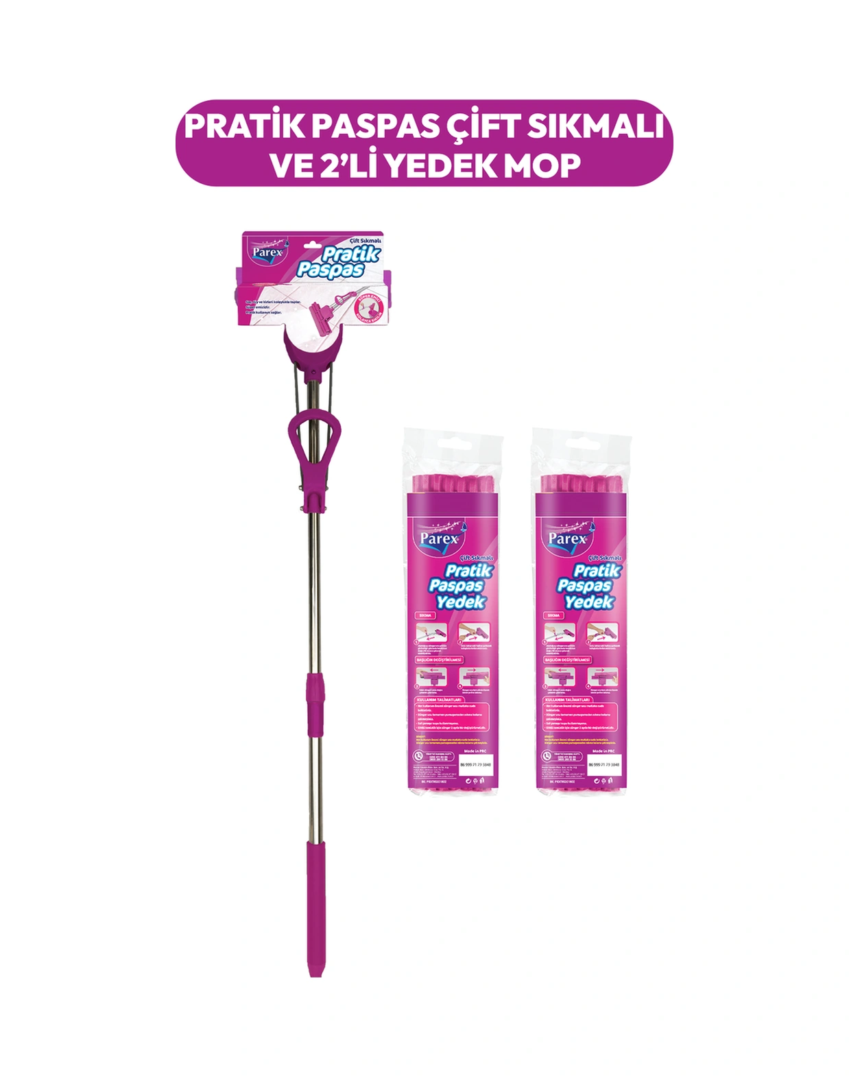 Pratik Paspas Çift Sıkmalı + 2'li Yedek Mop