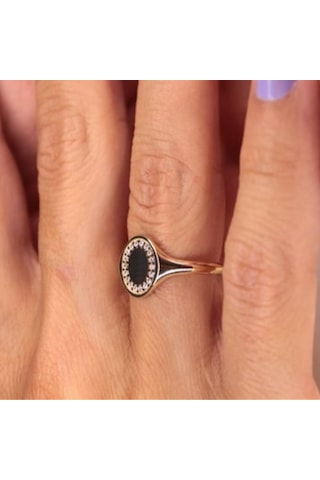 Şövalye Altın Yüzük - 14 Ayar Altın Mühür Şövalye 0.30 Karat Swarovski Taşlı Kadın Yüzük - Hediyelik Sarı Altın