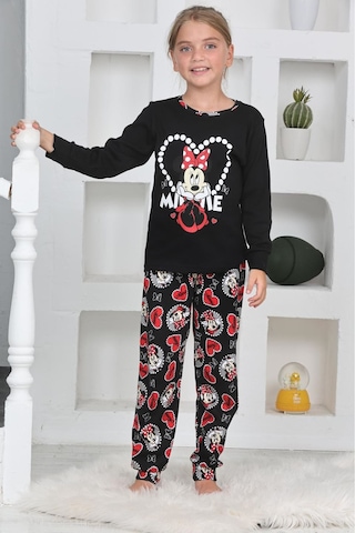 Miniğimin Cicileri Mnn Ms Kalpli Kız Çocuk Pijama Takımı - Siyah Siyah