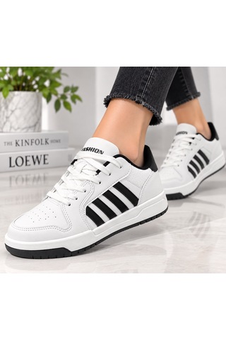 Papucumun Dünyası Lambırlent Unisex Bağcıklı Şeritli Hafif Konforlu Sneaker Beyaz