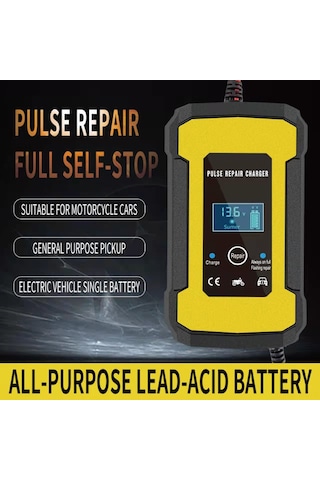 Symbee 12v Akıllı Tam Otomatik Pil Şarj Cihazı - Lcd Ekranlı, Araç, Çim Biçme Makinesi, Motosiklet, Tekne İçin