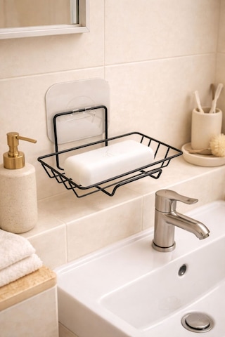Karteya Yapışkanlı Dekoratif Sabunluk Banyo Düzenleyici Banyo Askı Aksesuar Sabunluk Siyah