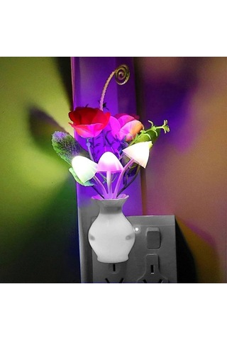 Opulentliving 2'li Tak-çalıştır Led Gece Lambası, Otomatik Alacakaranlık Çok Renkli Çiçek Mantar Çok Renkli