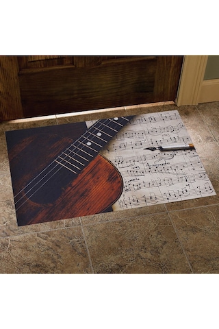 Gitar Ve Notalar Desenli Kauçuk Kapı Önü Paspası