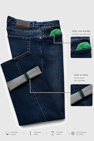 Rizzup Erkek Regular Fit Standart Kesim Likralı Taşlanmış Koyu Lacivert Kot Pantolon Esnek Pamuklu Jean 2600982