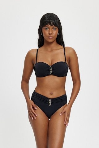 Louren Düz Renk Zincir Detaylı Çıkarılabilir Askılı Telli Boş Kaplı Kalın Kenarlı Straplez Bikini Takımı Siyah
