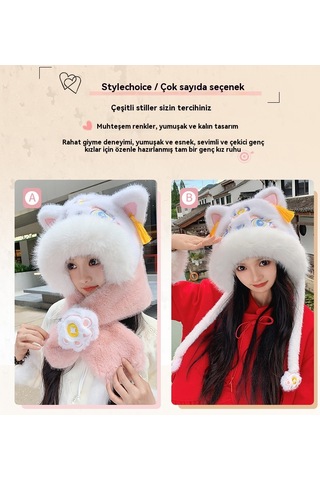 Şık Kışlık Polar Şapka, Kulaklıklı Kalın Ve Sıcak Polar Şapka, Stil 1 Beyaz