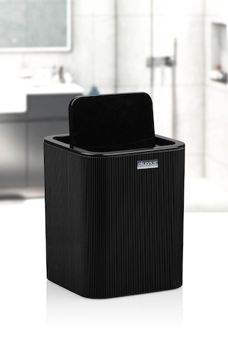 Okyanus Home Mina Siyah Çizgili Kare Çöp Kovası Siyah