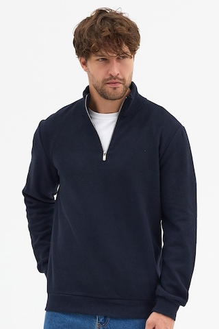 Mmetalic Erkek Lacivert Standart Fit Normal Kesim Pamuklu Yarım Fermuarlı Dik Yaka Pamuklu Sweatshirt Lacivert