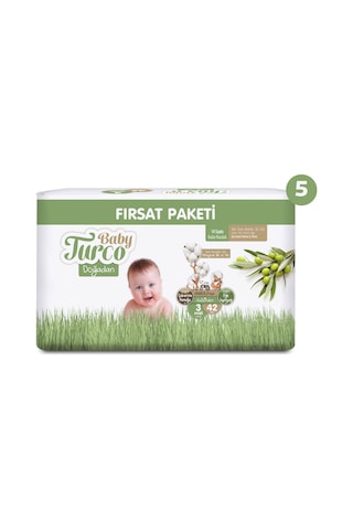 Baby Turco Doğadan Ultra Fırsat Paketi Bebek Bezi 3 Numara Midi 210 Adet 5'li