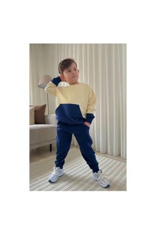 Jeliboomkidswear Erkek Çocuk 3-10 Yaş 2 İplik Likralı Günlük Eşofman Takımı Lacivert- Ekru
