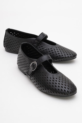 Luvishoes Luvi Shoes Arian Siyah Cilt Hakiki Deri Delikli Kadın Babet Ayakkabı Siyah Cilt