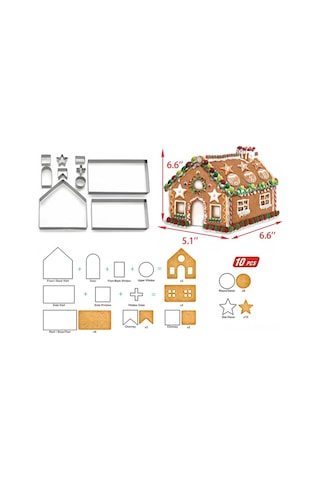 Maiyame 10 Parça Gıda Grubu Paslanmaz Çelik Zencefil Ev Kurabiye Kesici Seti - 3d Ev Dıy Yapımı, Çocuklar İçin Eğlenceli Dekor Aracı Gümüş