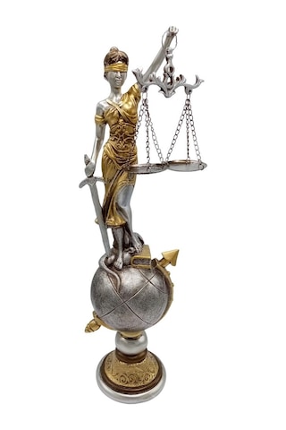 Themis Adalet Terazisi Heykeli Ve Dünya Biblo Gümüş 37cm