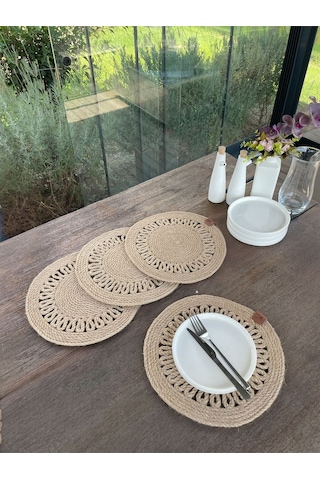 4 Kişilik Yuvarlak Amerikan Servis Özel Tasarım Jüt 33 X 33 Cm Natural
