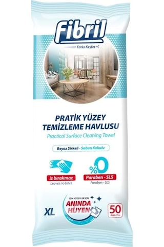 Fibril XL Beyaz Sirkeli Beyaz Sabun Kokulu Plastik Kapaklı Yüzey Temizlik Havlusu 50 Yaprak