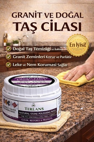 Terlans Doğaltaş Granit Koruyucu Vaks 250 Ml / Natural Stone Protection Wax / Doğal Saten Görünüm, Leke İtici Bak