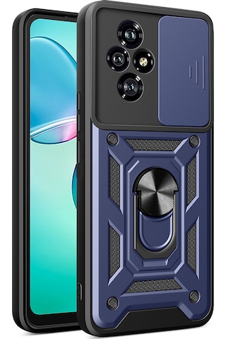 Honor 200 Uyumlu Kılıf Magnetik Standlı Kamera Korumalı Zore Sürgülü Vega Kapak-mavi Mavi