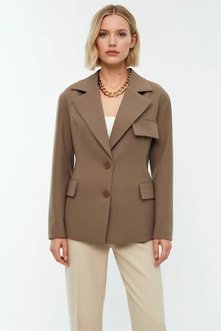Benerly Kadın Oversize Ceket Yaka Uzun Kol Düz Desenli Blazer Ceket Fonks Vizon