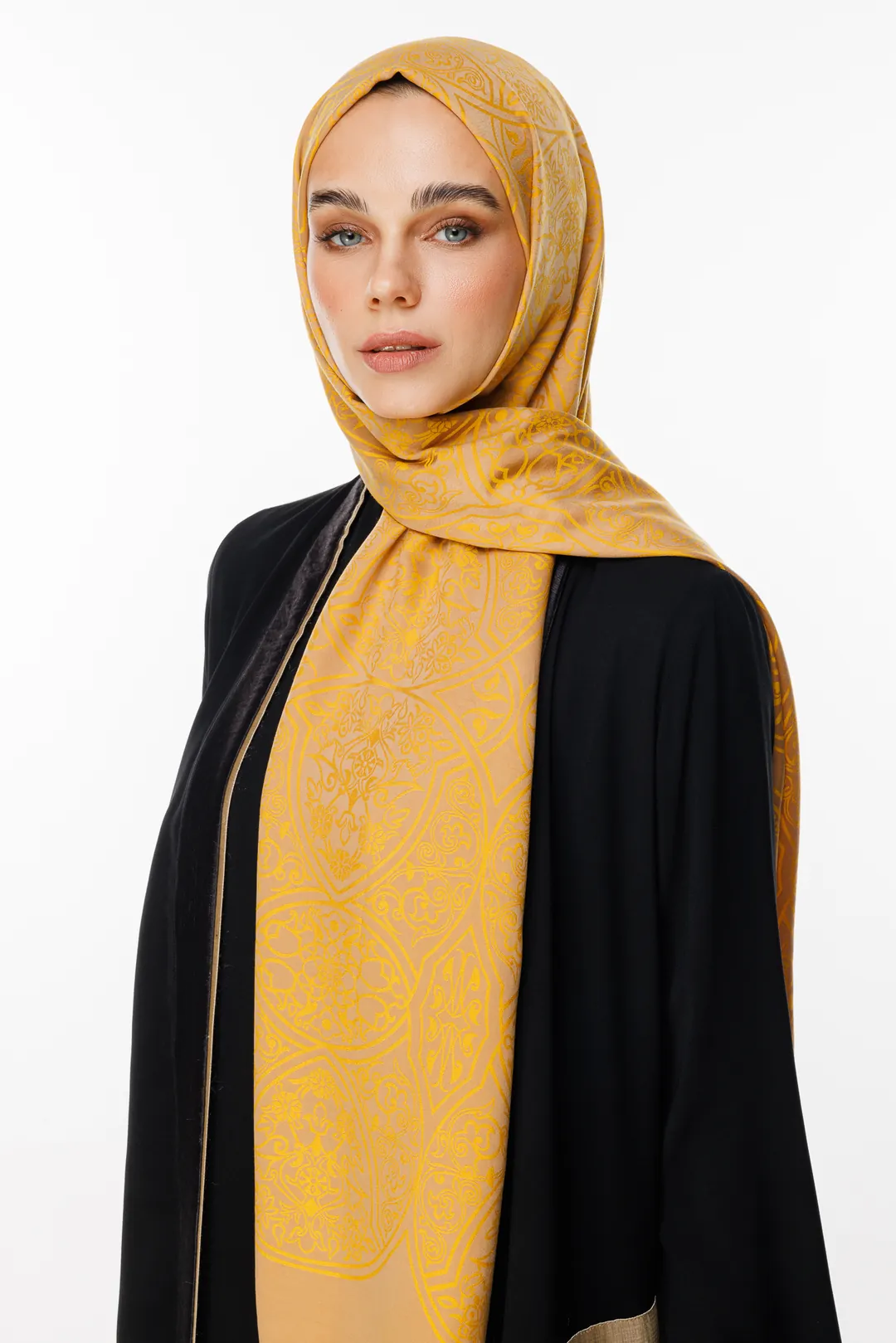 Mooncorn Morocco Desen Çift Taraflı Şal Vizon - Hardal