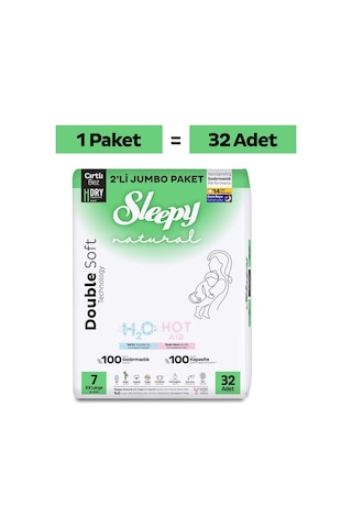 Sleepy Natural Double Soft Avantajlı Paket Bebek Bezi 7 Numara Xxlarge 32 Adet