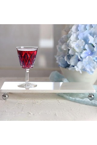 Akayev Mermer Beyaz 30X15 CM Gümüş Boncuk Ayaklı Sunum Tabağı