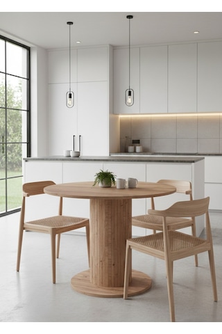 Güneş Model Mdf Ayaklı 90cm Çaplı Yuvarlak Mutfak Masası Sandalye Yok Atlantik Çam