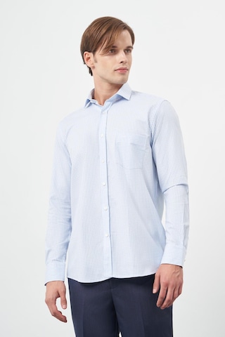 İmza Koyu Mavi Uzun Kol Kazayağı Desen Bez Ayağı Yarım İtalyan Sert Yaka Cepli %100 Pamuk Classic Comfort Fit Gömlek 1004245189 Koyu Mavi