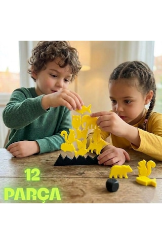 Montessori Hayvan Figürlü Denge Oyunu - Eğitici Zeka Geliştirici Tetris Blokları - Sarı 12 Parça
