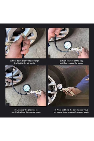 Mufunye Mekanik İmleçlü Lastik Basınç Ölçer - Yüksek Hassasiyetli Şişirici Kafa, Basınç Kontrol Aleti