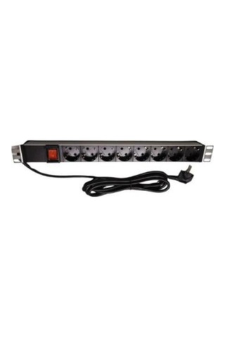 19" 1u Pdu: 8 X Schuko Tip Soketli, On-off Düğmeli, 1,5m 3x1.5mm2 Cee 7/7 Tip Fişli Kablolu