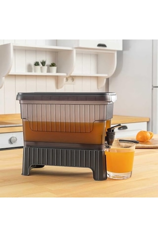 Musluklu Ve Ayaklı Buzdolabı Sebili, Su Sebili, Limonata, Portakal Suyu, Piknik, Balkon, Seyyar Masa Sebili, 4 Litre Şeffaf Siyah
