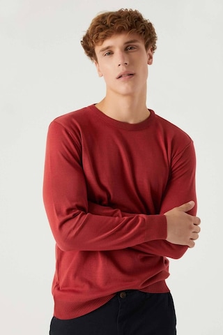 Regular Fit Nar Çiçeği Tüylenme Yapmayan Bisiklet Yaka Triko Kazak Narçiçeği