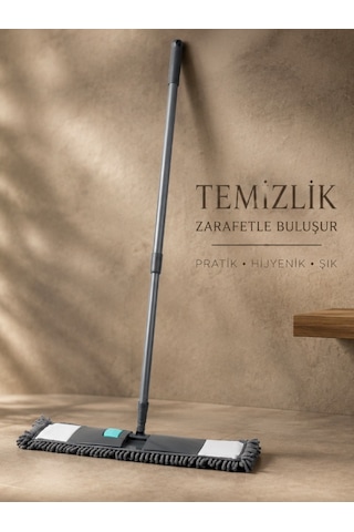 Mikrofiber Paspas Makarna Mop Seti Saplı Toz Ve Islak Zemin Temizleme Aparatı Vıchy-7028 50 Cm