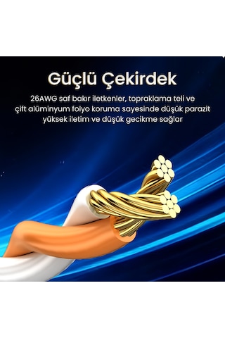 Veggieg Cat7 10gbps Gigabit 600mhz Ftp Rj45 Flat Ethernet Kablosu 10 Metre