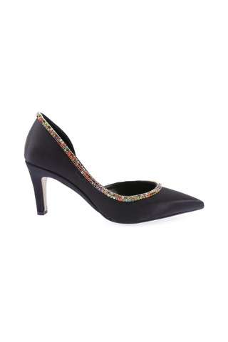 Dgn 1328 Kadin Transparan Detayli Stiletto 1328-2150-R1671 Siyah Saten
