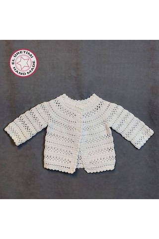 Uretti - Talia 8659 4701 El Örgüsü Koton İp Kız Çocuk Beyaz Hırka- 0-6 Ay Beyaz