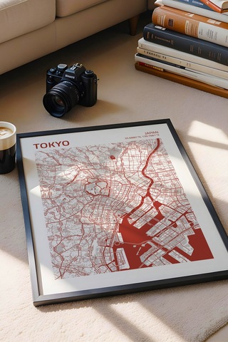 Tokyo Japonya Japan Haritası Çerçeveli Tablo Lüks Salon Ofis Duvar Dekorasyonu Hediyelik Tablo