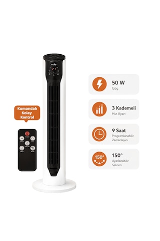 Mole F10 Kule Tipi Kademe Sayısıkumandalı 3 Kademeli 50w Beyaz