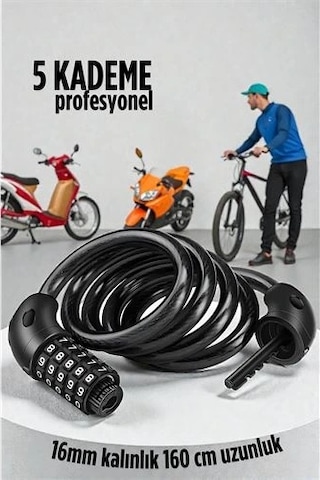 Znv Zenvia Mey İthalat Şifreli Bisiklet Kilidi 16 Mm Kalınlık 200Cm Scooter Motosiklet Kilidi - Çelik Kablo 722 Renkli