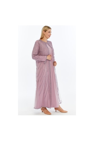 Modabanuda Betül 2'li Takım Taşlı Abaya Lila