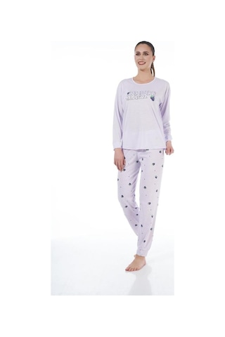Estiva Desenli Uzun Kol Viskon Bayan Pijama Takım Lila