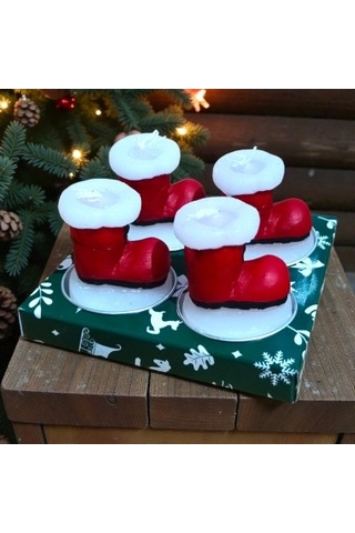 4 Adet Yılbaşı Pabucu Mum Noel Ayakkabı Mumu Dekoratif Kırmızı Mum Diğer