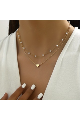 Inci Aşk Kalp Çift Katmanlı Kolye Kadınlar Takı Için Gümüş