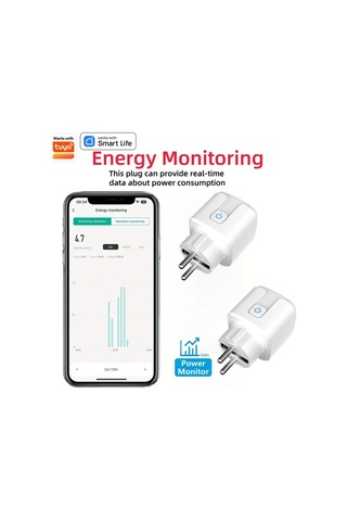 Honeybeeshop Smart Ev Wifi Akıllı Priz 16a Güç Ölçer Tuya Wifi Soket Ses Kontrolü Alexa Google Uyumlu