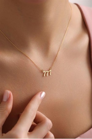 925 Ayar Gümüş Gold Kaplama 777 Melek Numarası Kolye